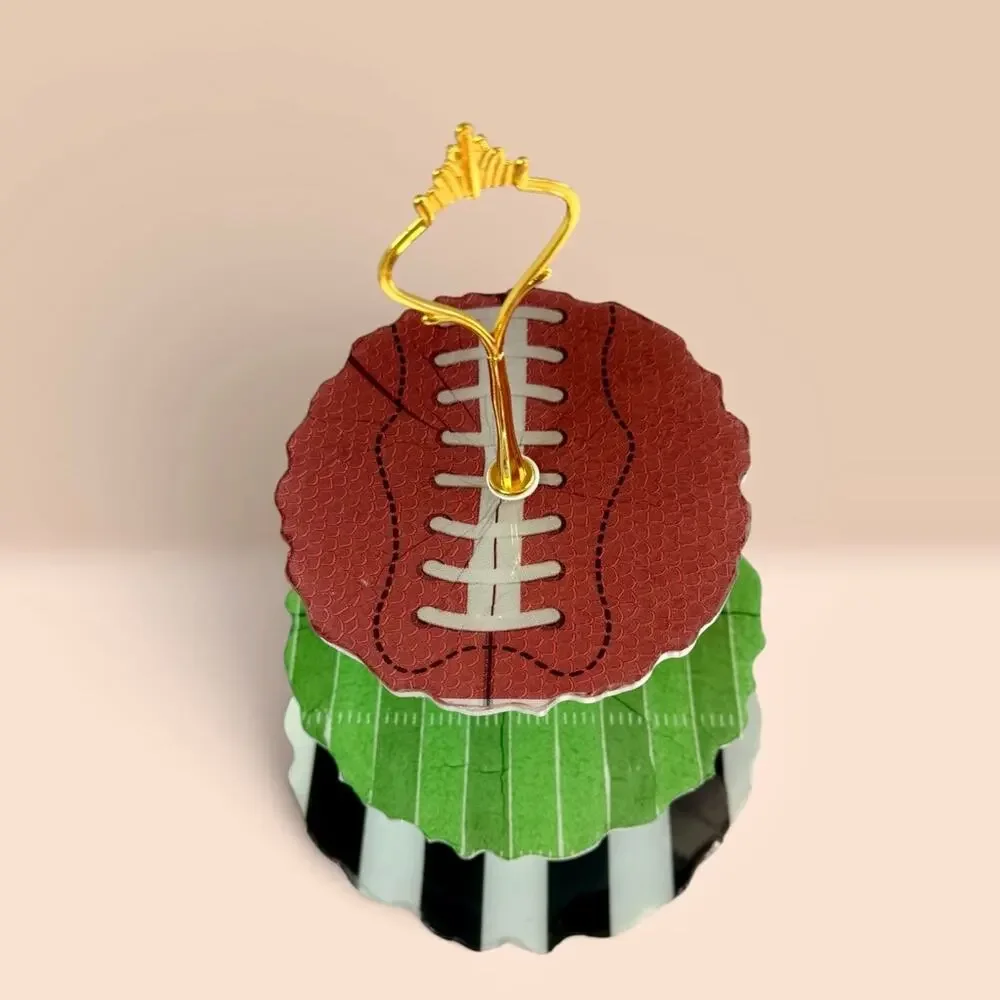 Football 3-Tier Serving Stand | Game Day Snack Tray | Tailgate Party Decor